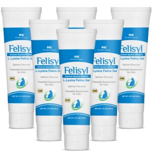 felisyl l-lysine gel for cats - immune system support - supplement support for healthy tissue, respiratory, and vision - salmon-flavored - made in the usa - 6-pack - 30 oz