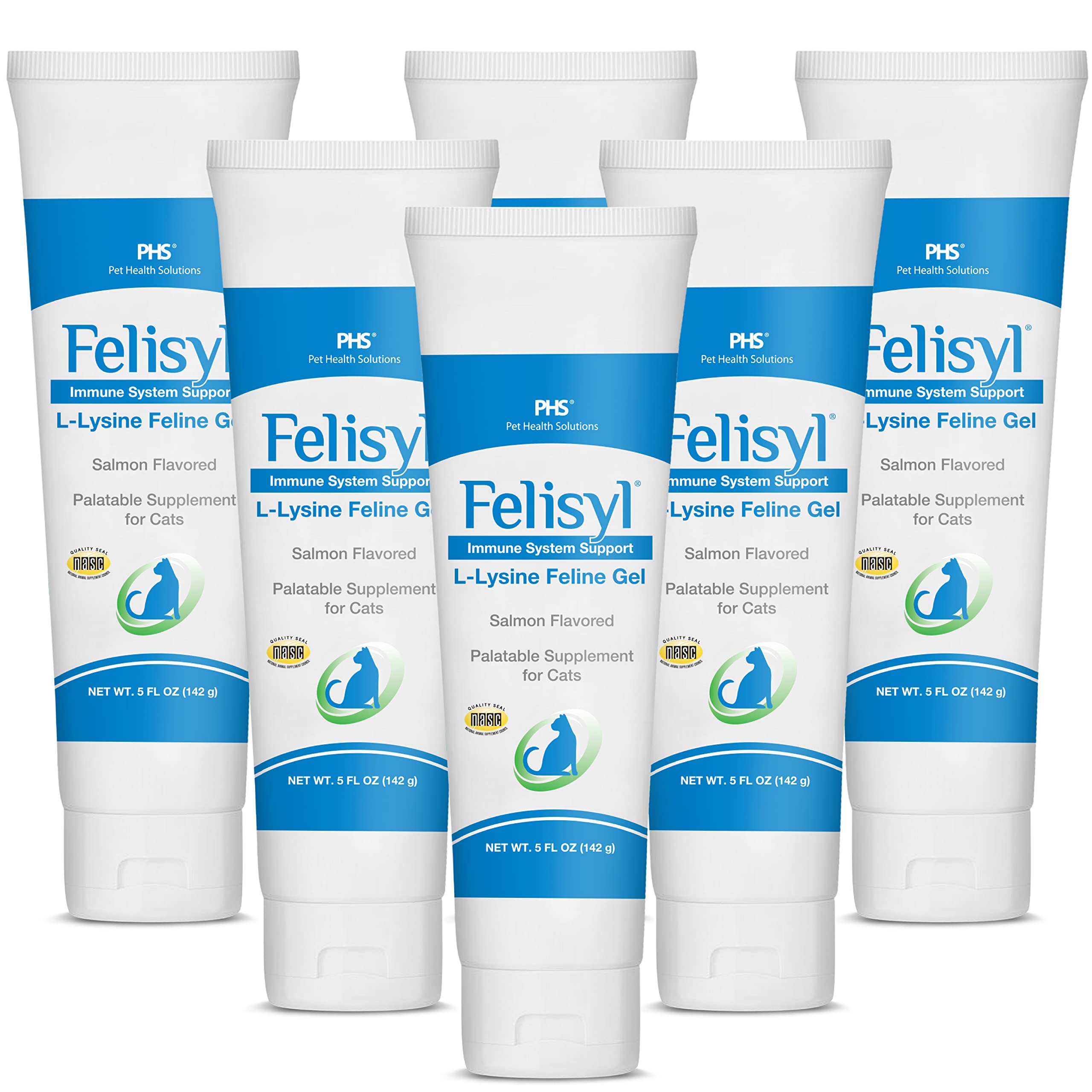 Felisyl L-Lysine Gel for Cats - Immune System Support - Supplement Support for Healthy Tissue, Respiratory, and Vision - Salmon-Flavored - Made in The USA - 6-Pack - 30 oz