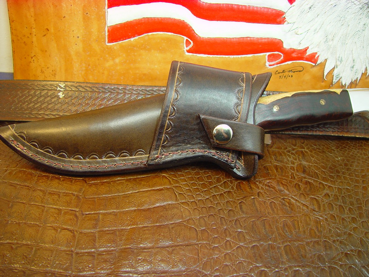 Buck 124 Cross Draw Knife Sheath Made Out of Buffalo Hide Leather.