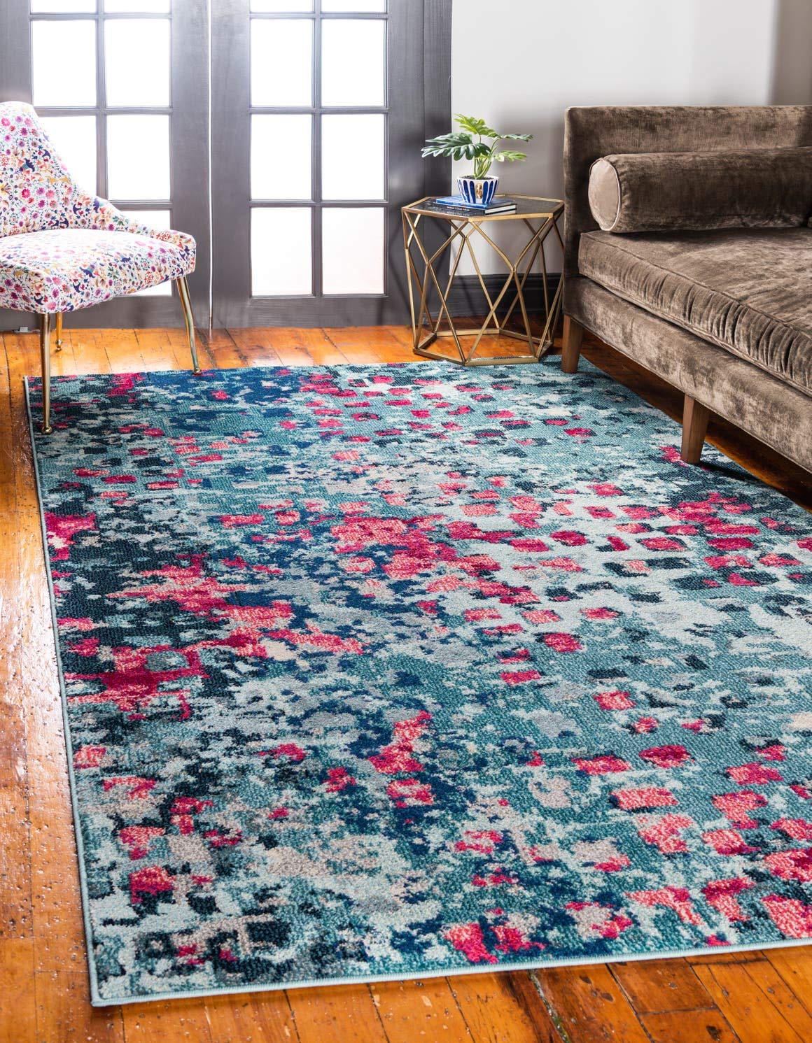 SAFAVIEH Jardin Collection Colorful, Vibrant, Abstract, Modern Area Rug, 5 x 8 ft, Blue/Pink