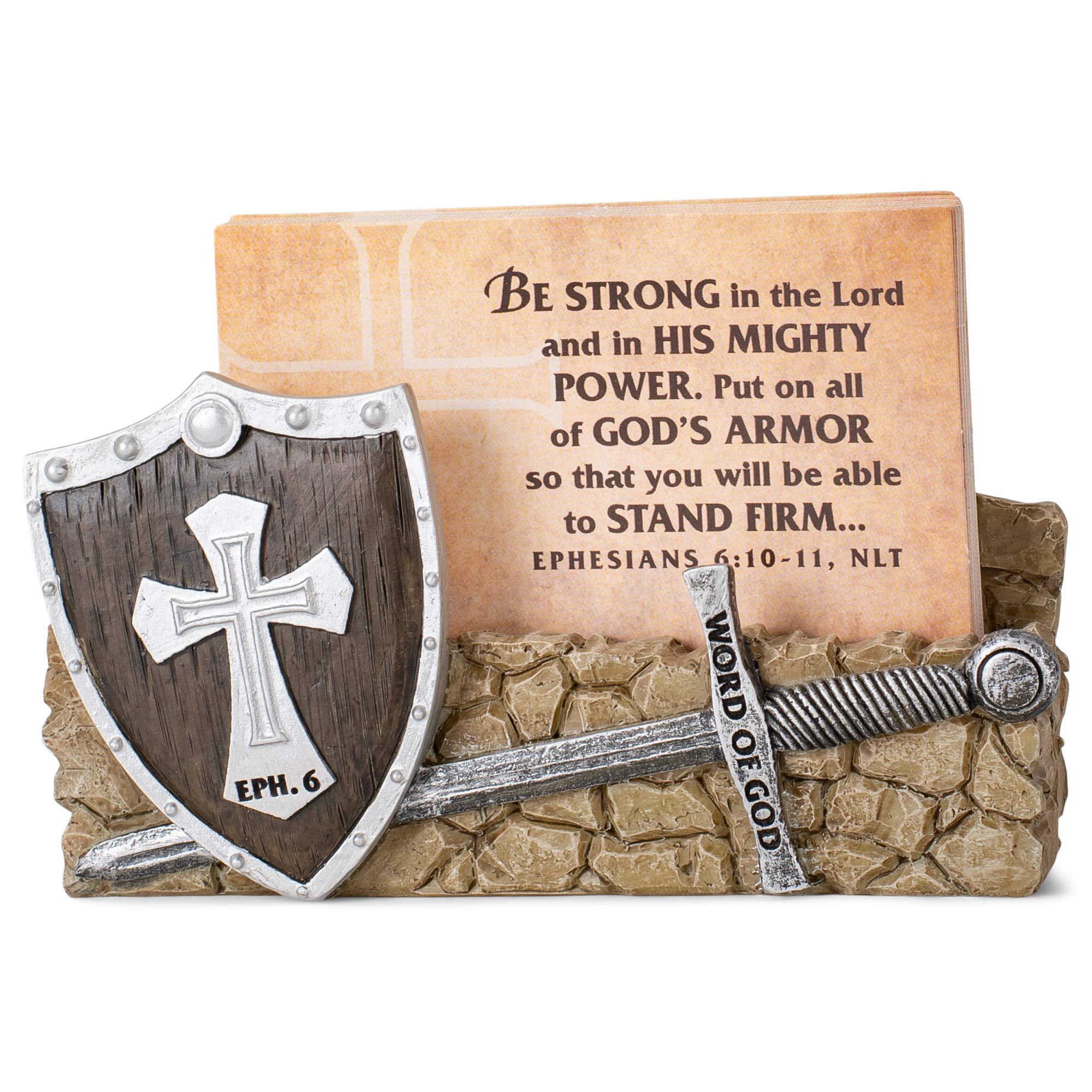 Lighthouse Christian Products Be Strong in The Word Trench Warfare 3.5 x 4.5 Cast Stone Scripture Card Holder