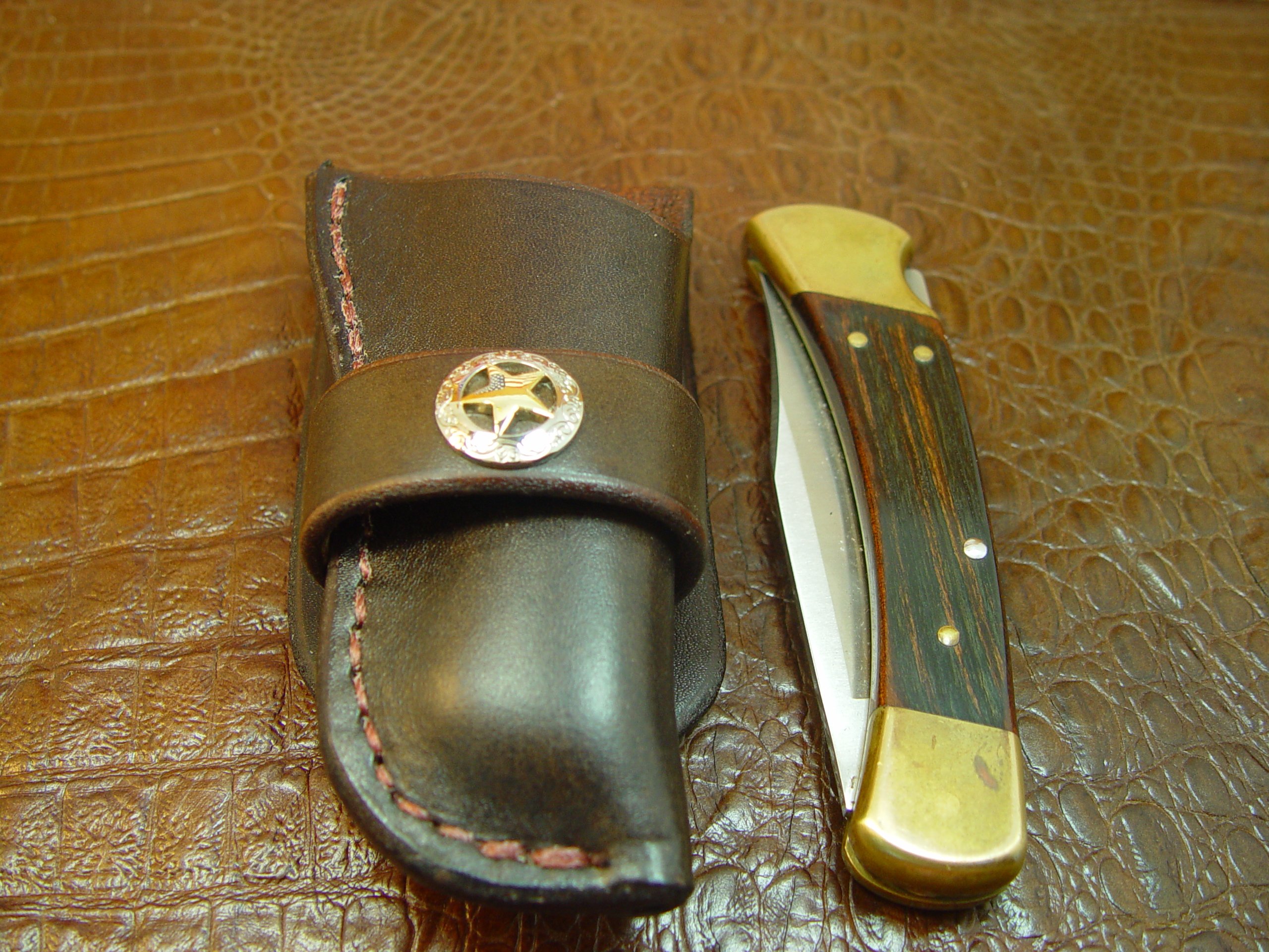 Custom Leather Knife Sheath for Buck 110/Similar Knife, Western Style Pocket Knife Holder, Dark Brown