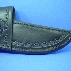 Buck 119 Cross Draw Knife Sheath. This Sheath Is Made Out of 8 Ounce Leather the Leather Is Very Soft Durable and Pliable You Will Not Need to Line Your Sheath for Your Finer Knives. The Leather Is Dyed Black with Border Tooling. The Sheath Can Be Worn on