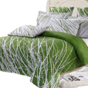 Tree 3pc 100% Cotton Duvet Cover and Two Pillow Shams (Green White, Queen)