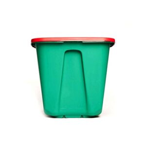 Homz Holiday Plastic Storage Tote Box, 32 Gallon, Greed With Red Lid, Stackable