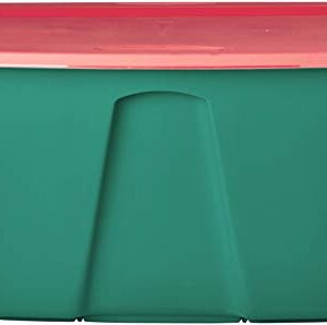 Homz Holiday Plastic Storage Tote Box, 32 Gallon, Greed With Red Lid, Stackable