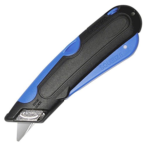 Easycut Cutter Knife w/Self-Retracting Safety-Tipped Blade, Black/Blue