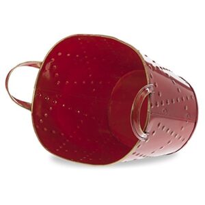 The Lucky Clover Trading Oblong Metal Embossed Basket with Ear Handles, Red Container