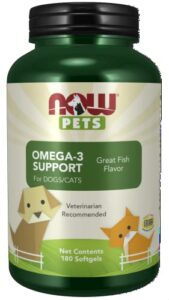 now foods pet health, omega 3 supplement, formulated for cats & dogs, nasc certified, 180 softgels