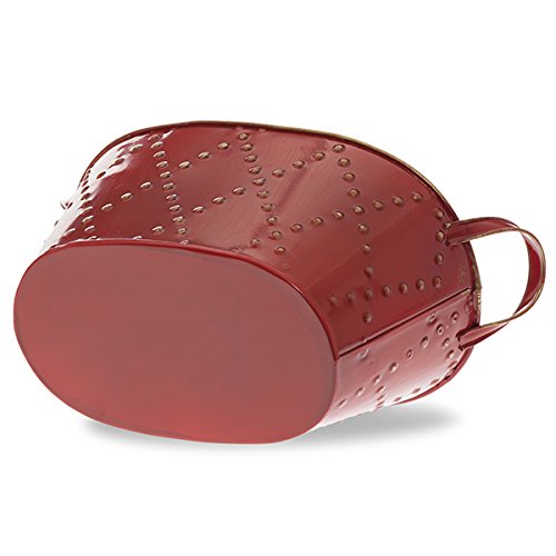 The Lucky Clover Trading Oblong Metal Embossed Basket with Ear Handles, Red Container