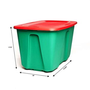 Homz Holiday Plastic Storage Tote Box, 32 Gallon, Greed With Red Lid, Stackable