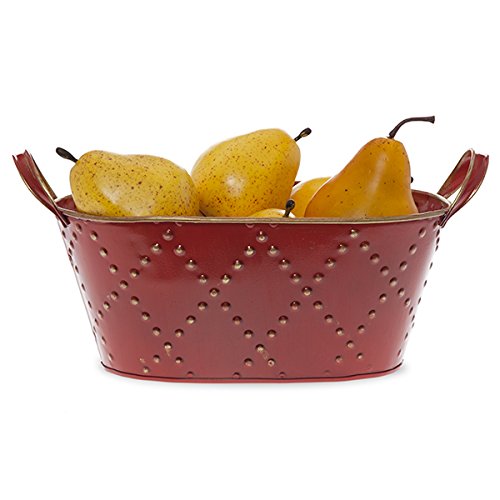 The Lucky Clover Trading Oblong Metal Embossed Basket with Ear Handles, Red Container