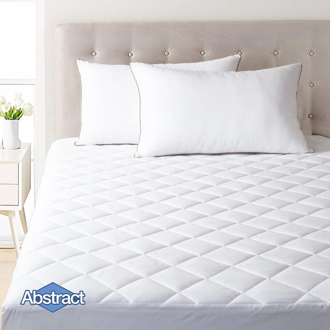 Abstract Mattress Pad - Quilted, Fitted Mattress Cover - Breathable Soft Cotton Cooling Mattress Protector for RV/Travel Trailer - Pillow Topper Bed Protector- 48"x75", White