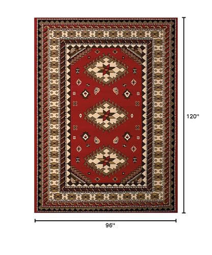 United Weavers Dallas Tres Area Rug - Red, 8x11, Southwestern Indoor Area Rug with Bordered Pattern, Jute Backing