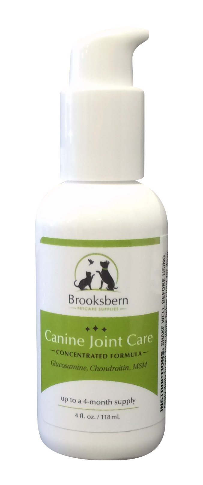 Brooksbern Liquid Joint Care Supplement for Dogs, 1-4 Month Supply with Glucosamine, Chondroitin, & MSM