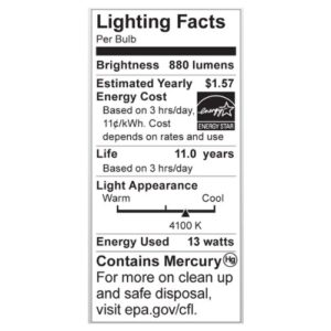 2 PK Satco S7365 13 watt; Mini Spiral Compact Fluorescent; 4100K; 82 CRI; Candelabra Base; 120 Volts