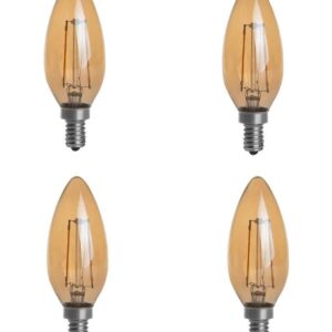 HERO-LED B10-DSGT-2W-WW22 Dimmable Gold Tint B10 E12 2W Candelabra Style LED Filament Chandelier Light Candle Bulb, 25W Equivalent, Ultra Warm White 2200K (Amber Glow), UL-Listed, 4-Pack