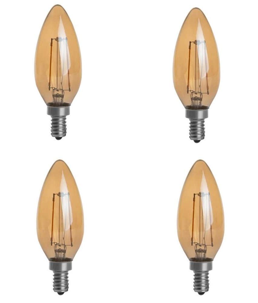 HERO-LED B10-DSGT-2W-WW22 Dimmable Gold Tint B10 E12 2W Candelabra Style LED Filament Chandelier Light Candle Bulb, 25W Equivalent, Ultra Warm White 2200K (Amber Glow), UL-Listed, 4-Pack