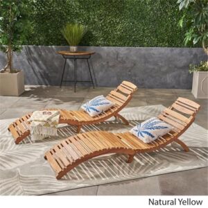 Christopher Knight Home Lahaina Wood Outdoor Chaise Lounge Set, 2-Pcs Set, Natural Yellow