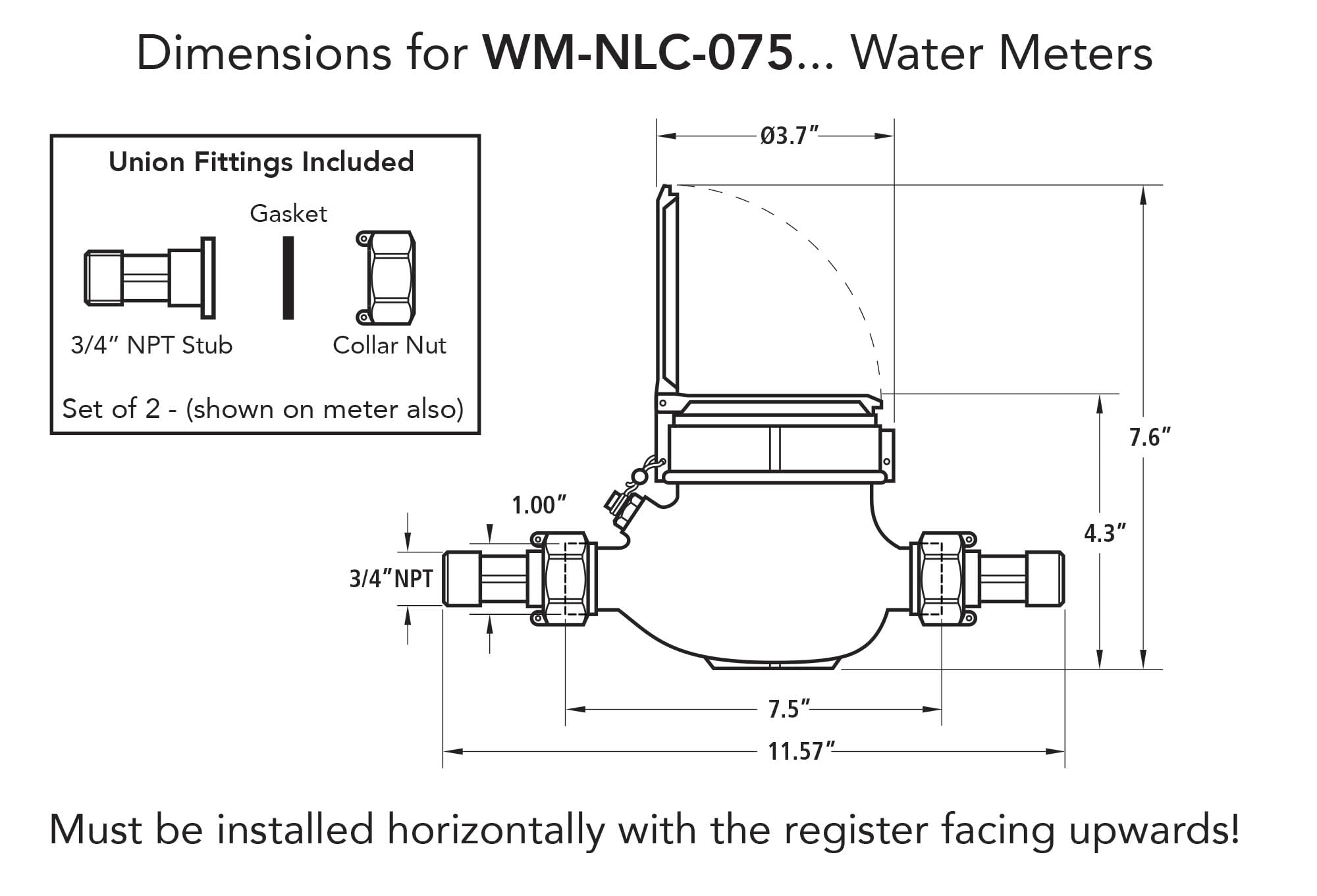 3/4” Water Meter: Lead Free Brass, NSF Certified, Multi-Jet, Cubic Feet (Horizontal Installation)