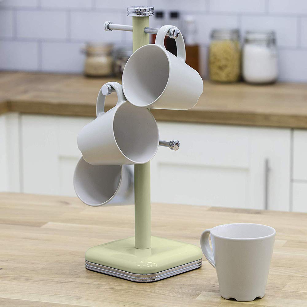 SWAN SWKA1030GN Retro 6 Cup Mug Tree, Weighted Base, Green