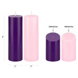 Mega Candles 4 pcs Unscented Christmas Advent Candles Set, Hand Poured Premium Wax Round Pillar Candle 2 Inch x 6 Inch, Holidays, Celebrations, Devotional, Church, Wreath, Party, Gifts