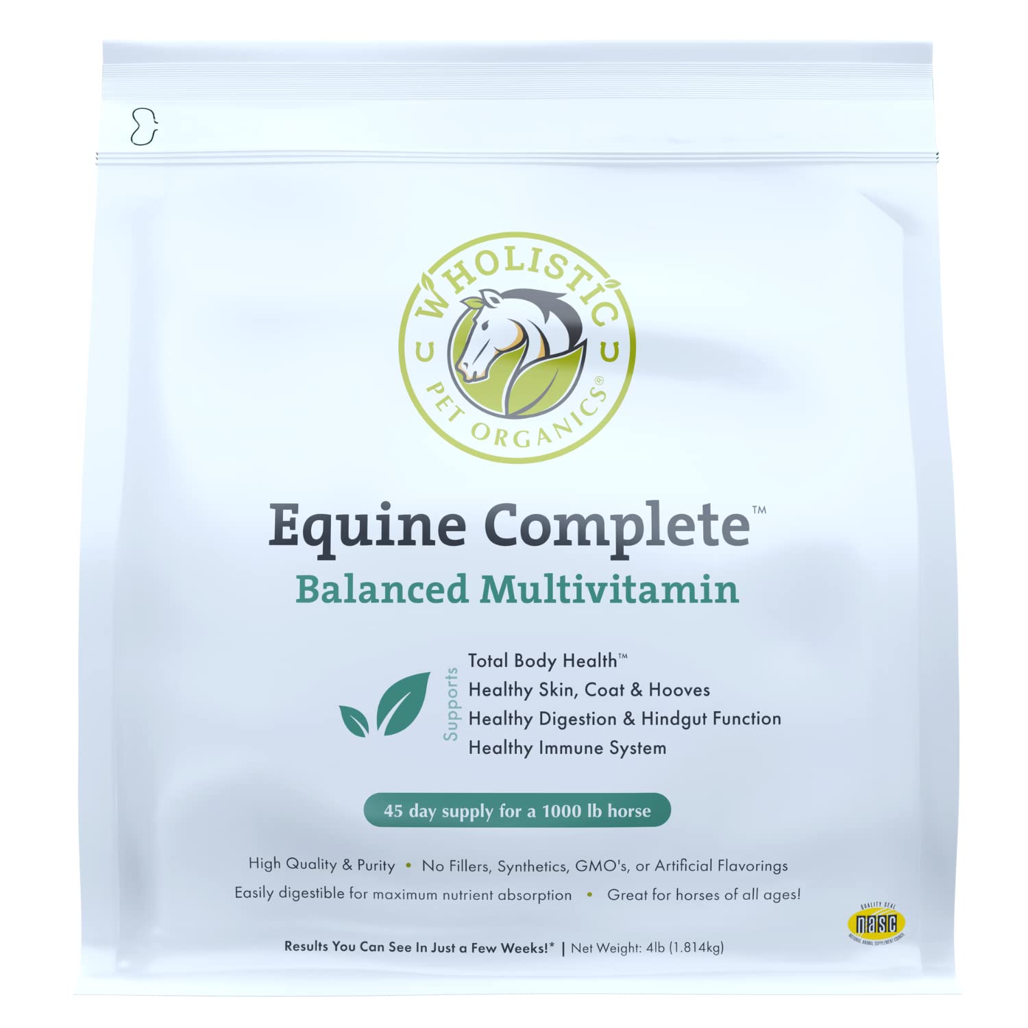 Wholistic Pet Organics Equine Complete: Horse Multivitamin for Total Body Health - Horse Supplement with Vitamins, Minerals, Prebiotics, Probiotics, Antioxidants and More - 4 Lb