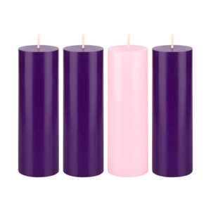 mega candles 4 pcs unscented christmas advent candles set, hand poured premium wax round pillar candle 2 inch x 6 inch, holidays, celebrations, devotional, church, wreath, party, gifts