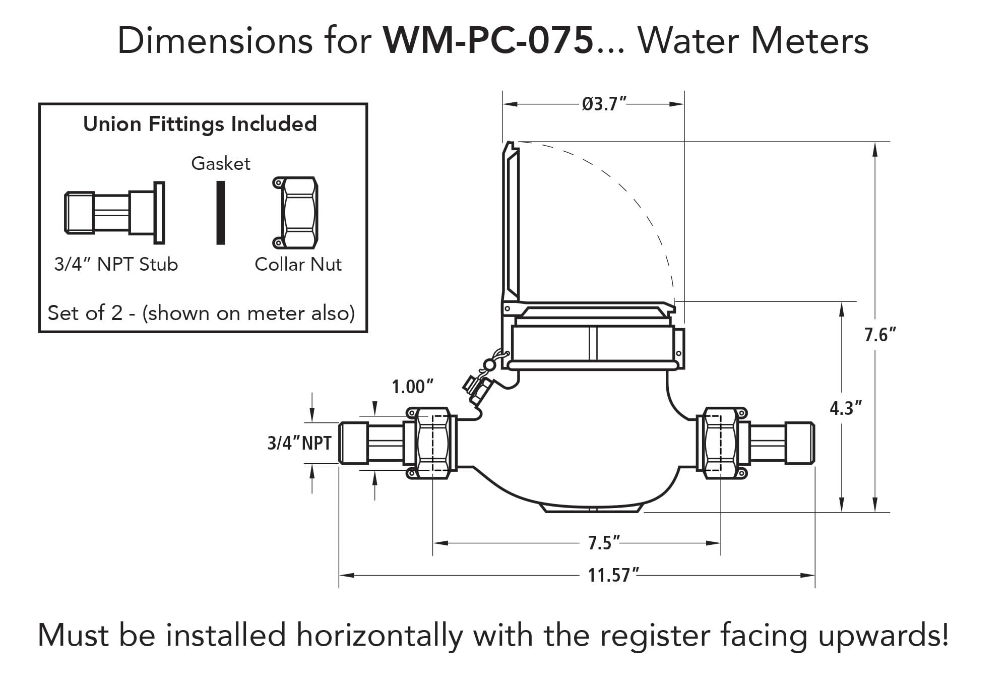 3/4” Water Meter: Plastic, NSF Certified, Multi-Jet, Cubic Feet (Horizontal Installation)