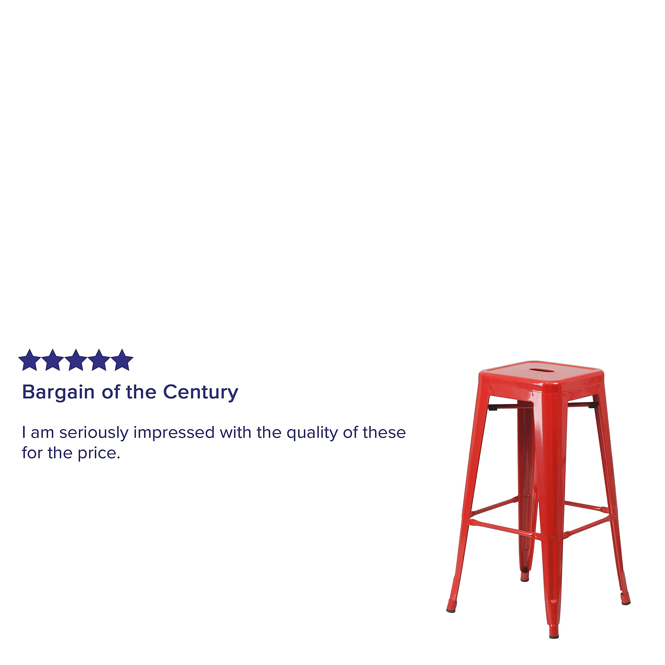 Flash Furniture Lily 4 Pack Commercial Grade 30" High Backless Red Metal Indoor-Outdoor Barstool with Square Seat