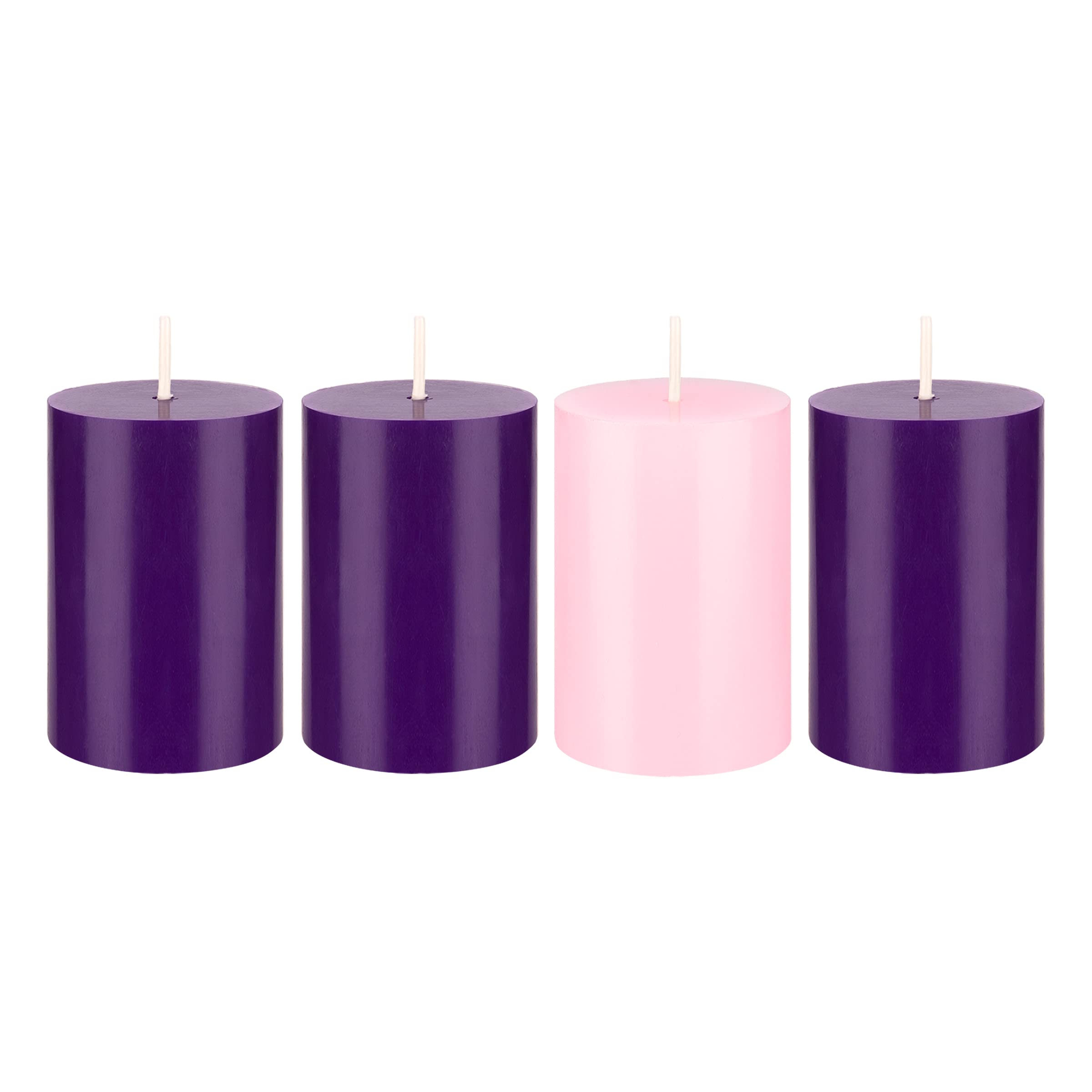 Mega Candles 4 pcs Unscented Christmas Advent Candles Set, Hand Poured Premium Wax Round Pillar Candle 2 Inch x 3 Inch, Holidays, Celebrations, Devotional, Church, Wreath, Party, Gifts