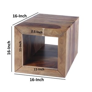 The Urban Port Cube Shape Rosewood Side Table with Cutout Bottom, Brown