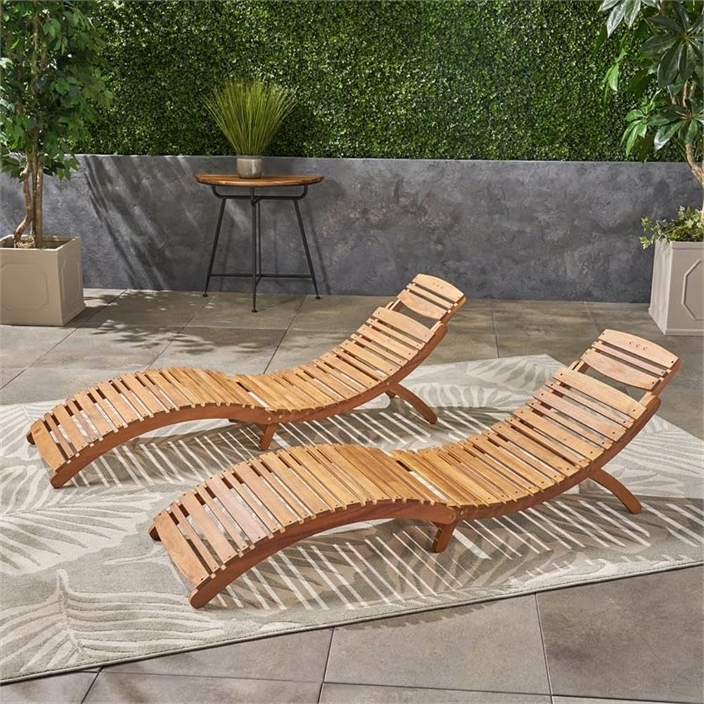 Christopher Knight Home Lahaina Wood Outdoor Chaise Lounge Set, 2-Pcs Set, Natural Yellow