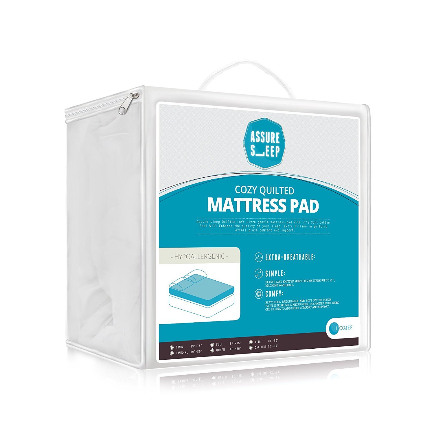 Quilted Fitted Mattress Pad (Twin XL ) Hypoic, Mattress Topper, Stretches up to 18 Inches Deep, by Assure Sleep Collection