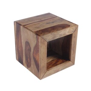 The Urban Port Cube Shape Rosewood Side Table with Cutout Bottom, Brown