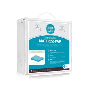 quilted fitted waterproof mattress pad cover - topper, stretches up to 18 inches deep, full size, by assure sleep by l’cozee