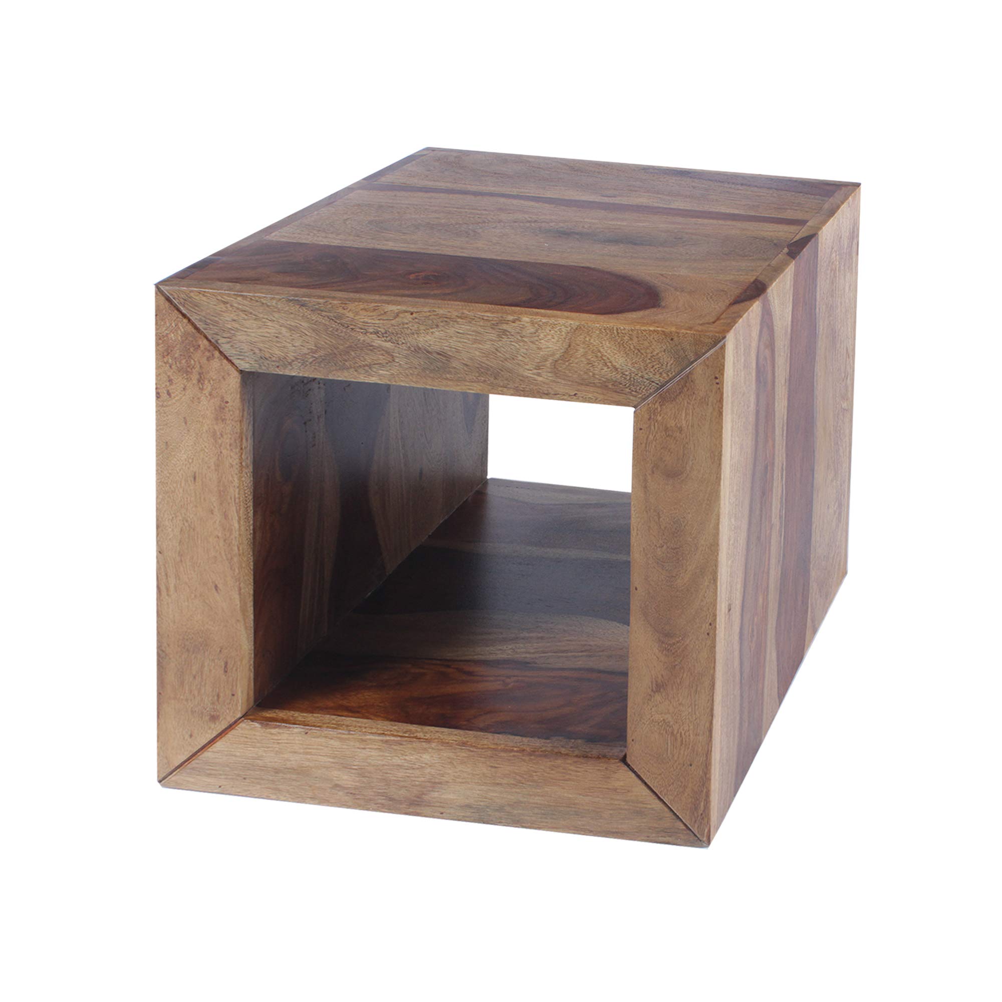 The Urban Port Cube Shape Rosewood Side Table with Cutout Bottom, Brown