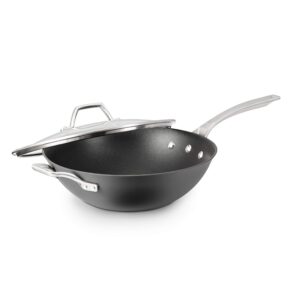 calphalon signature hard-anodized nonstick 12-inch flat bottom wok with cover