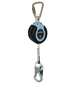 falltech 82710sc1 duratech 10' compact web srl - 10' compact web srd, steel carabiner with captive pin, and steel snap hook leg-end connector, 10', blue/black