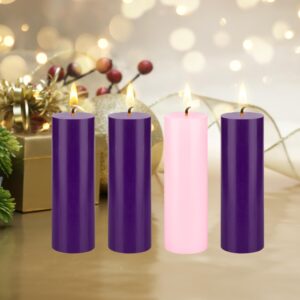 Mega Candles 4 pcs Unscented Christmas Advent Candles Set, Hand Poured Premium Wax Round Pillar Candle 2 Inch x 6 Inch, Holidays, Celebrations, Devotional, Church, Wreath, Party, Gifts