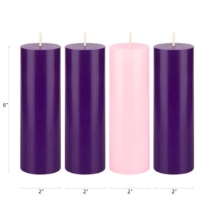 Mega Candles 4 pcs Unscented Christmas Advent Candles Set, Hand Poured Premium Wax Round Pillar Candle 2 Inch x 6 Inch, Holidays, Celebrations, Devotional, Church, Wreath, Party, Gifts