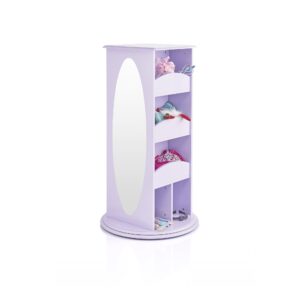 guidecraft rotating dress-up storage - pink: armoire for toddlers with 2 mirrors, cubbies & hooks, princess costume storage with shelves - little girls bedroom furniture