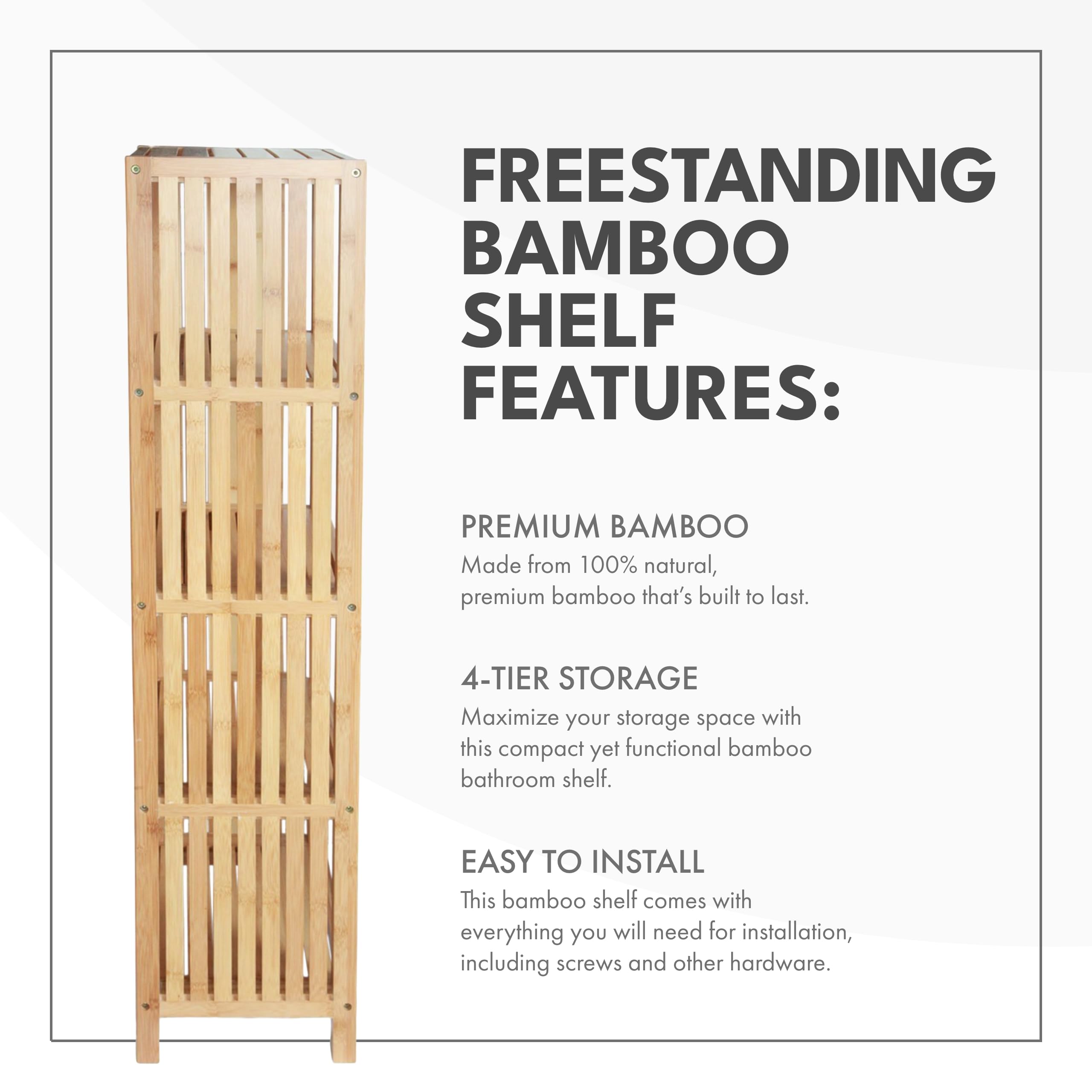 ToiletTree Products Bamboo Freestanding Organizing Shelf - Wooden Bathroom Shelf to Store Toiletries - Bamboo Shelf to Use in The Bathroom, Bedroom, and More - 5-Tier Shelf