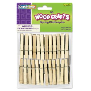 creativity street 365801 wood spring clothespins, 3 3/8 length, 50 clothespins/pack