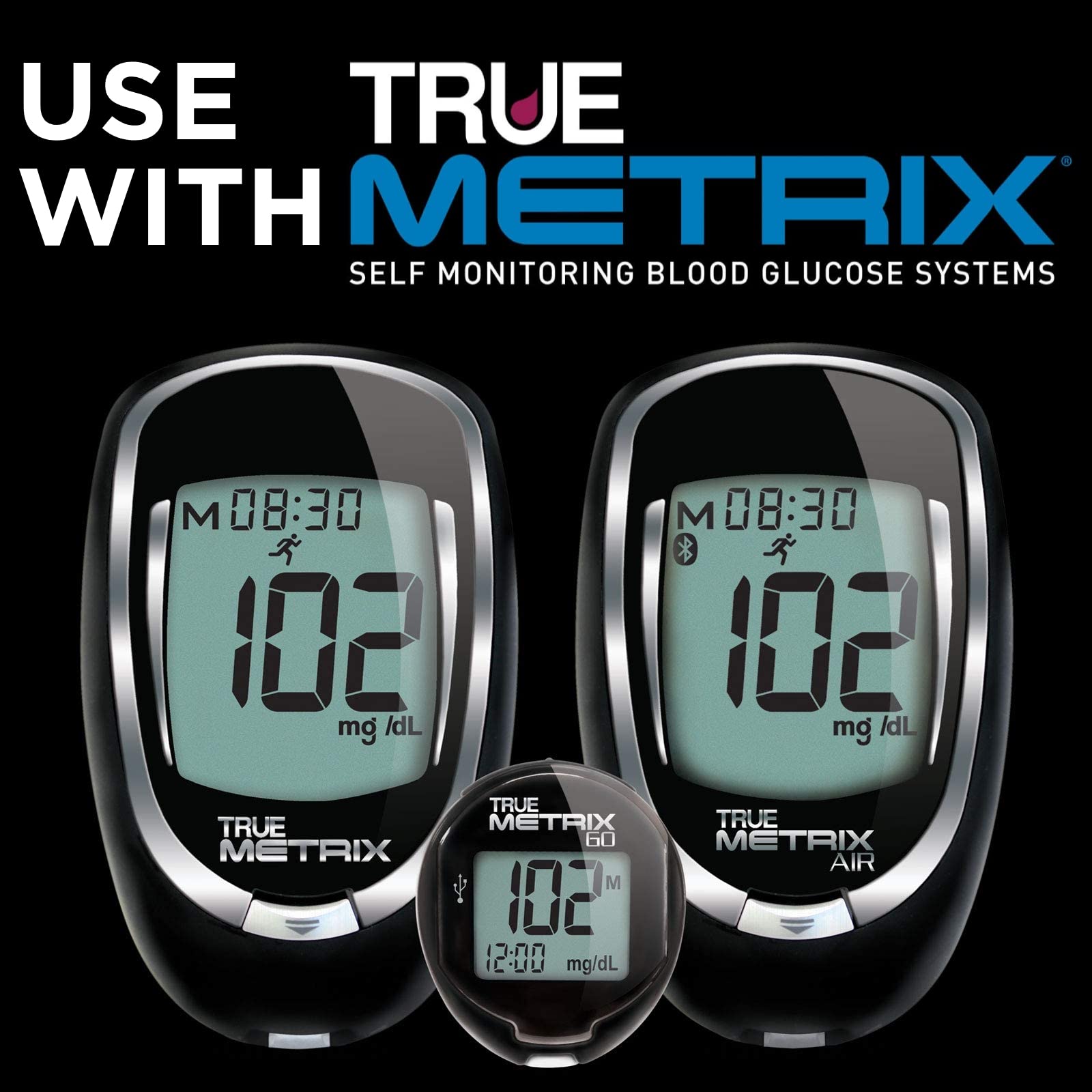 LEADER True Metrix Blood Glucose Test Strips for Diabetes, Tiny Blood Sample, Self-Monitoring, Triple Sense Technology, for Adults and Kids 12+, Compatible with True Metrix Meters only, 50 Strips