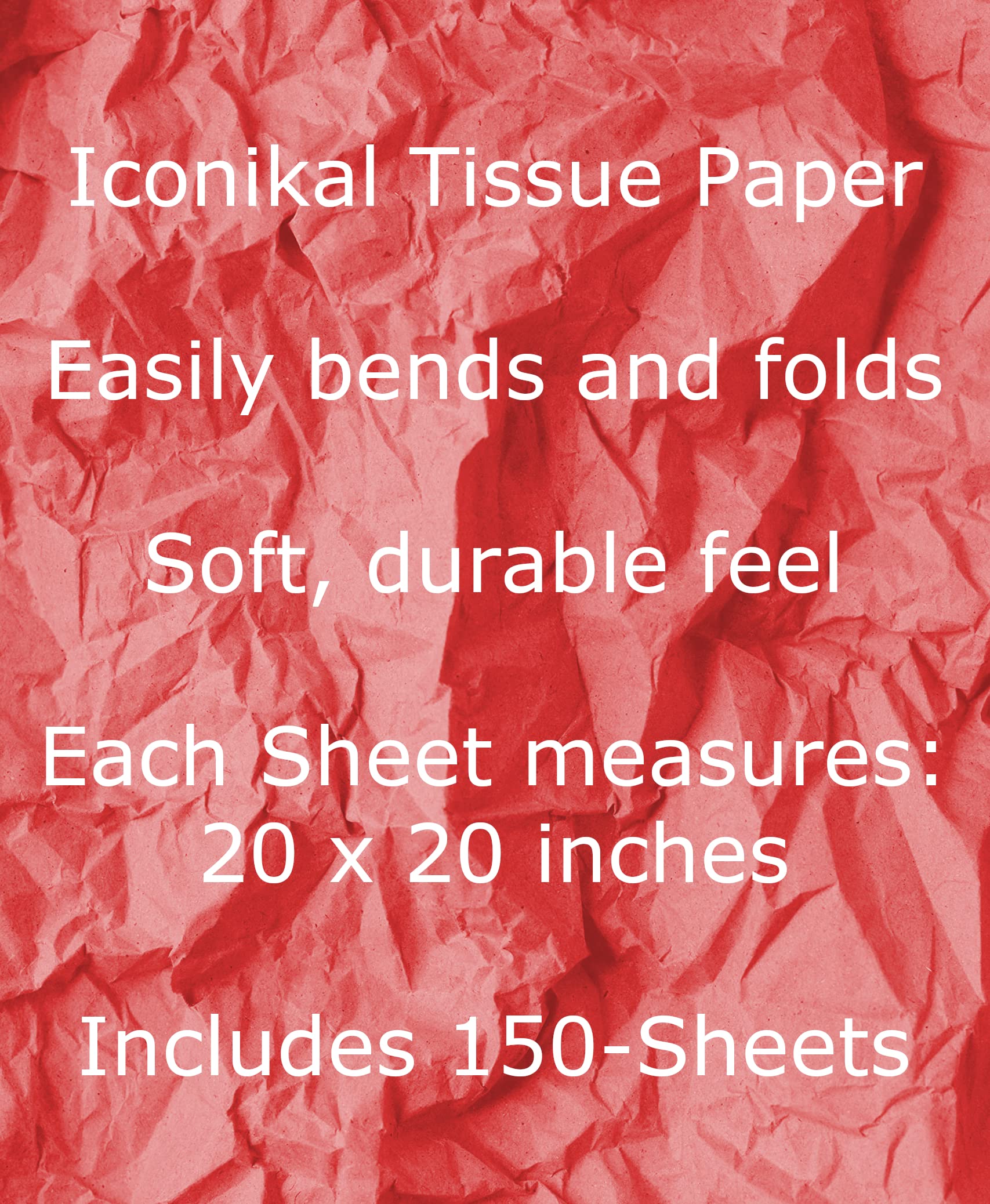 Iconikal Christmas Tissue Paper Assortment, 20 x 20-Inch, 50 of Each Red, White, Green, 150-Count for Gifts, Boxes, Decorations, Bags, Wrapping