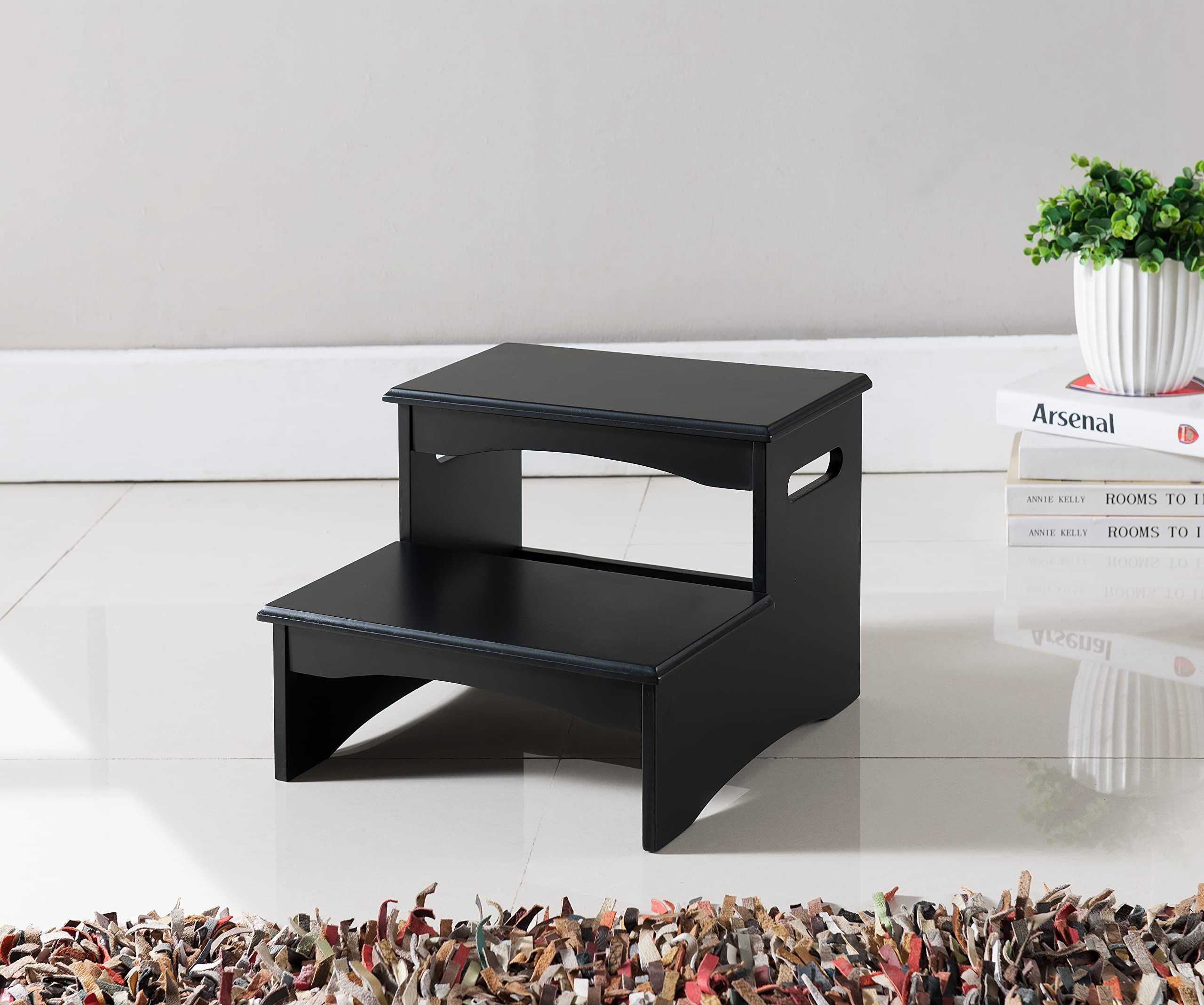 Kings Brand Furniture - Courtney Black Finish Wood Bedroom Step Stool