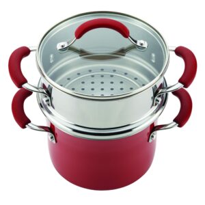 Rachael Ray Cucina Nonstick Sauce Pot/Saucepot with Steamer Insert and Lid, 3 Quart, Cranberry Red