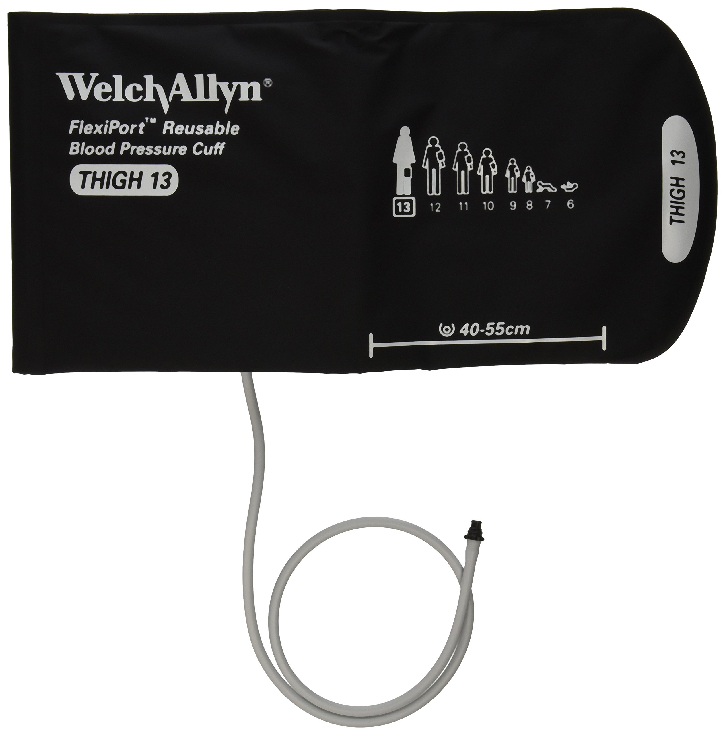 Welch Allyn REUSE-13-1TP FlexiPort Reusable Blood Pressure Cuffs with One-Tube Tri-Purpose Connectors, Thigh, Size 13