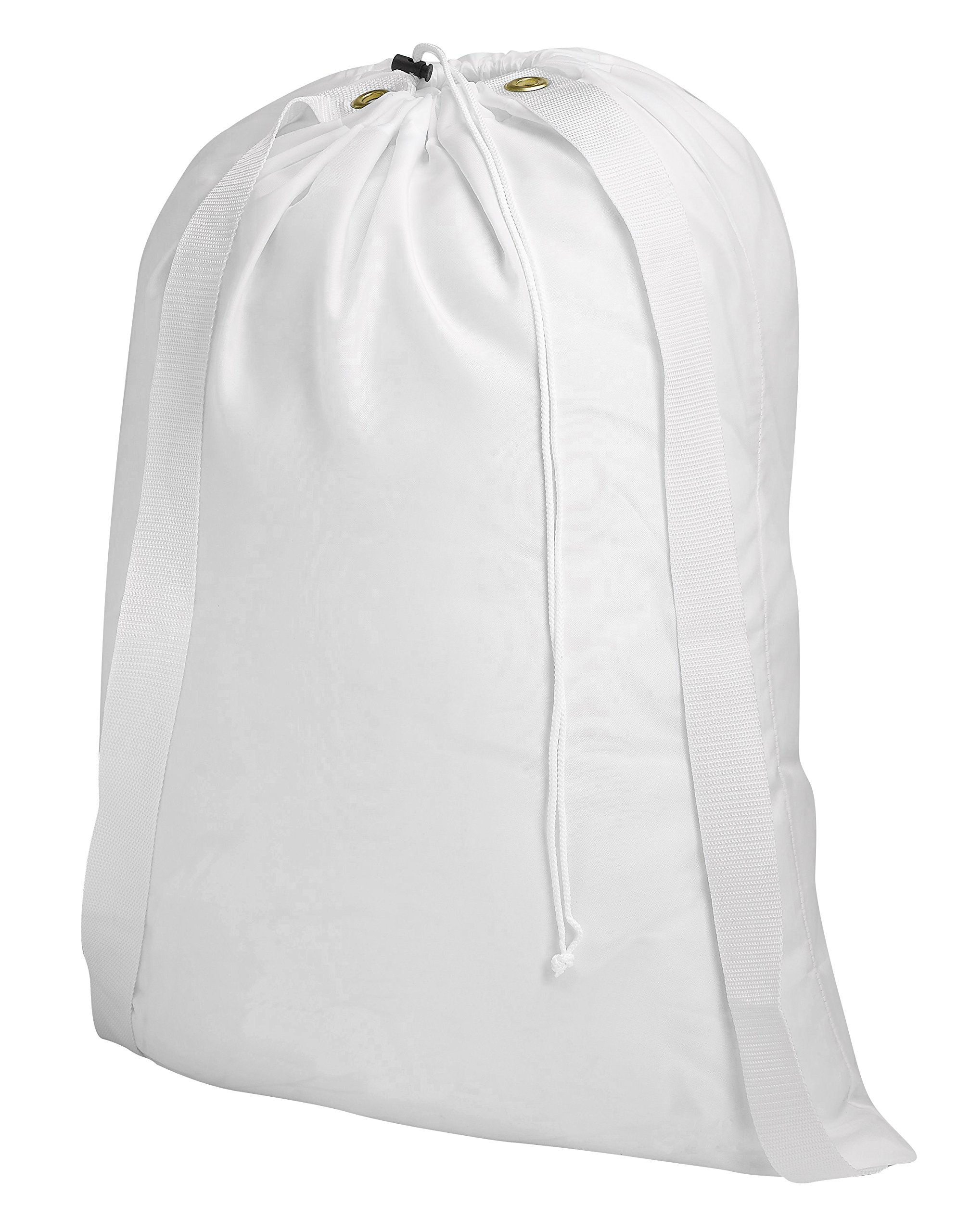 Handy Laundry Bag, White - 22" X 28" - Two Shoulder Straps for Easy Backpack Carrying and Drawstring Closure. These Nylon Laundry Bags Come in a Variety of Attractive Colors and Patterns.